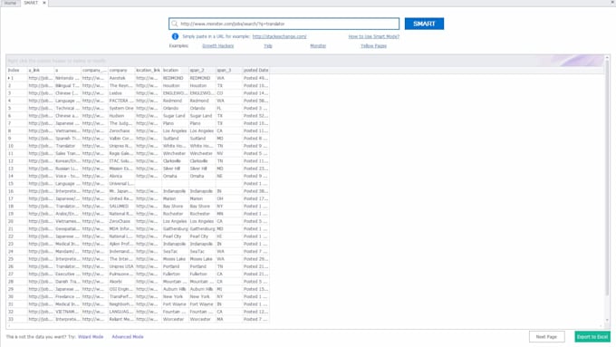 octoparse data scraping template, website scraping ,excel automation