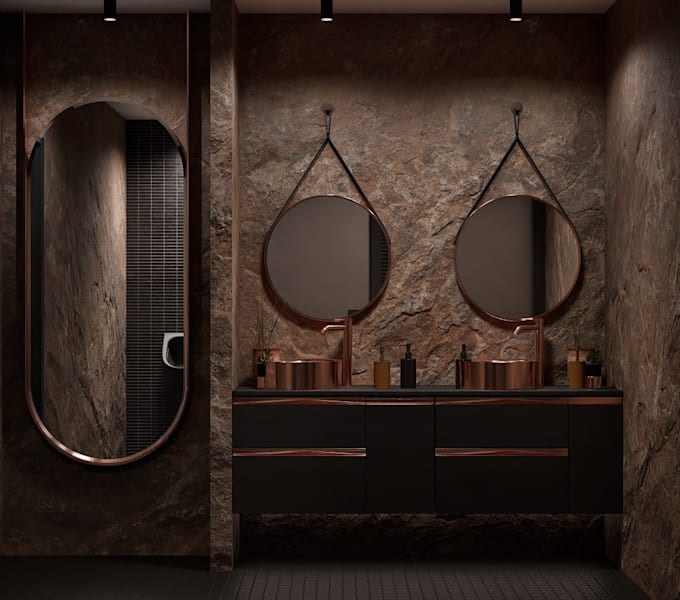 do a 3d bathroom interior design