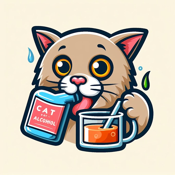 make modern cat eat alcohol mascot logo