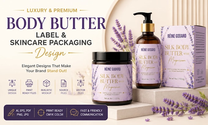 design luxury body butter label and skincare packaging