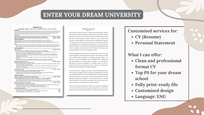 help you do CV, personal statement, recommendation letter for top university