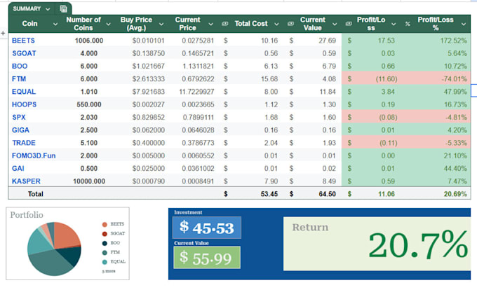 build a live crypto portfolio tracker web app or spreadsheet