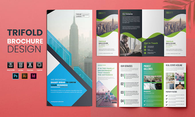 create brochure design, trifold, bifold, product catalog