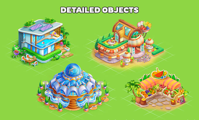 create 2d isometric arts and vector illustrations