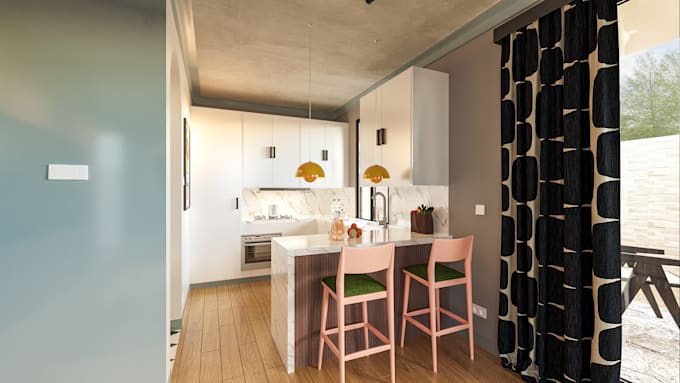 design modern kitchen interior with realistic 3d rendering