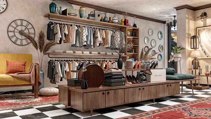 design 3d retail shop, restaurant interior and exterior