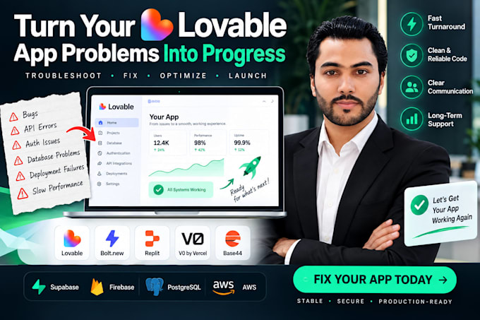 fix and finish your lovable bolt replit or vibe coded app