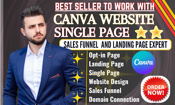 design canva landing page, canva website, canva single page website, funnelish