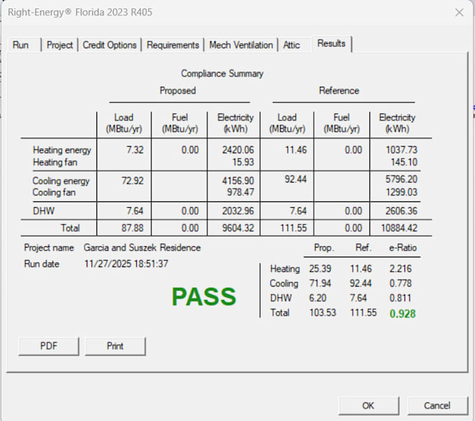 perform florida 2023 r405 energy code compliance calculations