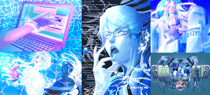 design amazing lofi and vaporwave anime artworks for you