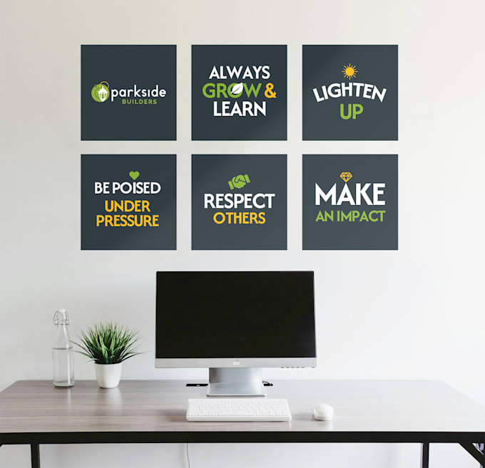 design core values, mission statement posters, or infographics