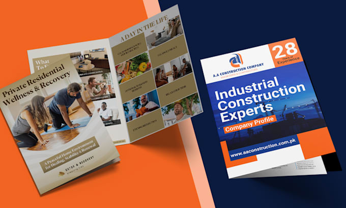 do company profile, bifold and trifold brochure design