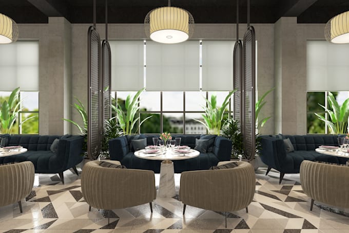 design and render restaurant, cafe in 3ds max