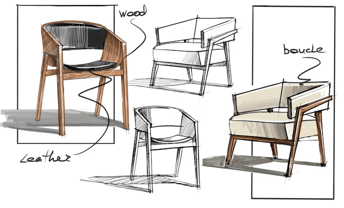 create hand drawn furniture sketch, design concept illustration