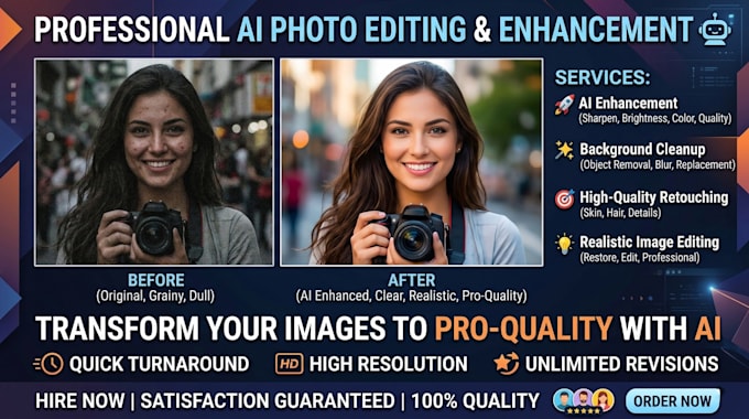 do ai photo enhancement, cleanup, realistic image editing