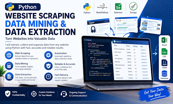 do python website scraping, data mining and data extraction