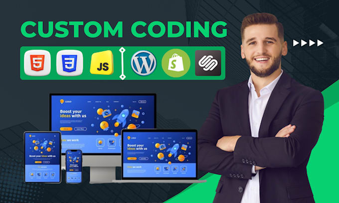 add custom HTML, CSS, and js code to squarespace, shopify, and wordpress website