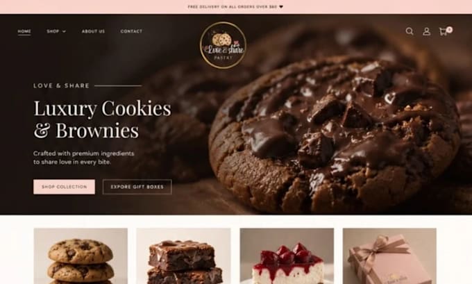 design pastry bakery website chocolate cake dessert website sweet shopify store