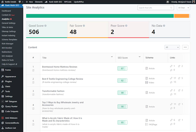 do wordpress onpage SEO with rank math for google ranking