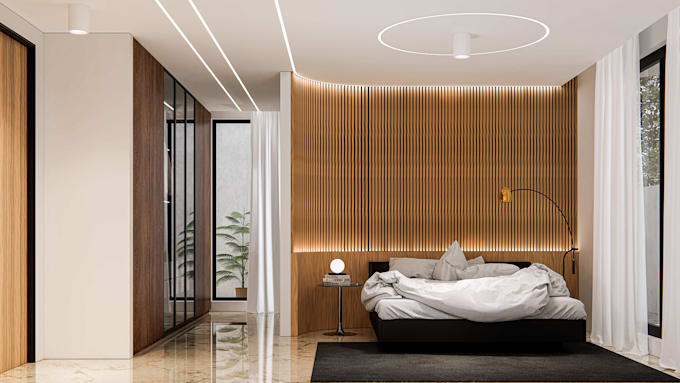 create bedroom interior design and realistic 3d rendering