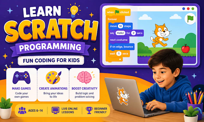 teach kids coding and math with scratch, HTML CSS and fun lessons