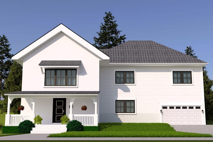 do a professional minimalistic exterior design with realistic 3d rendering