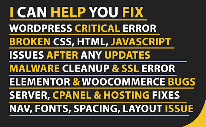 fix wordpress errors, bugs, elementor, woocommerce and PHP issues
