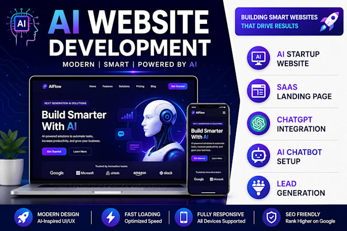 create a modern ai website, ai landing page, and ai business website