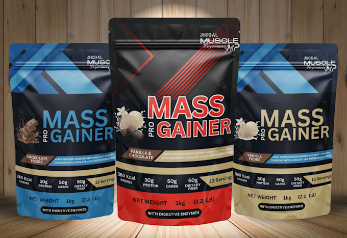 do supplement label, mass gainer, whey protein, and product packaging