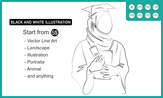 Draw black and white portrait line art illustration for you by Jabed ...