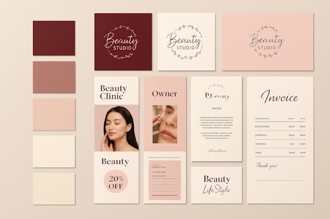 create a minimalist beauty brand identity with logo and branding kit