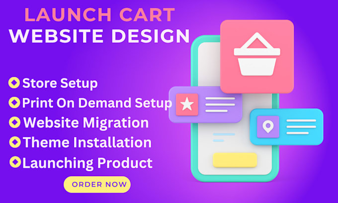 design attractive launch cart print on demand, dropshipping stores, websites