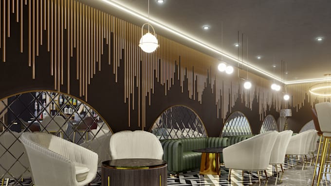 design and render modern cafe and bakery interior design