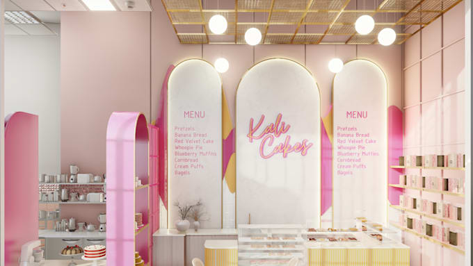 design and render modern cafe and bakery interior design