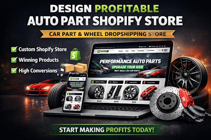 design profitable autopart shopify store car part wheel dropshipping store