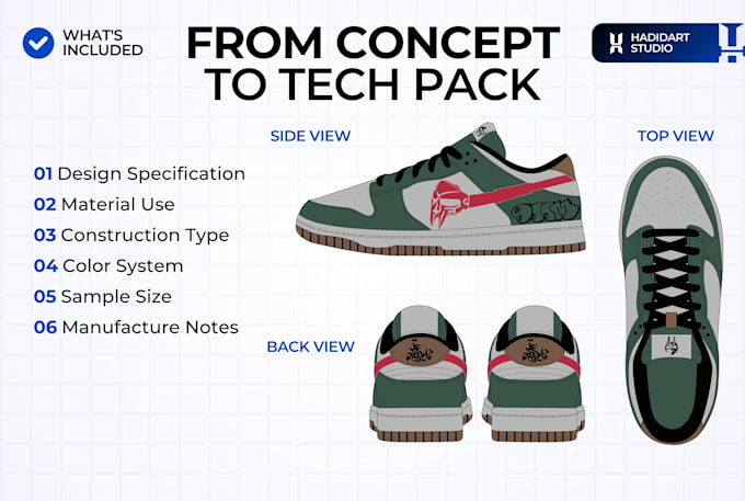 create a shoe tech pack for manufacturing