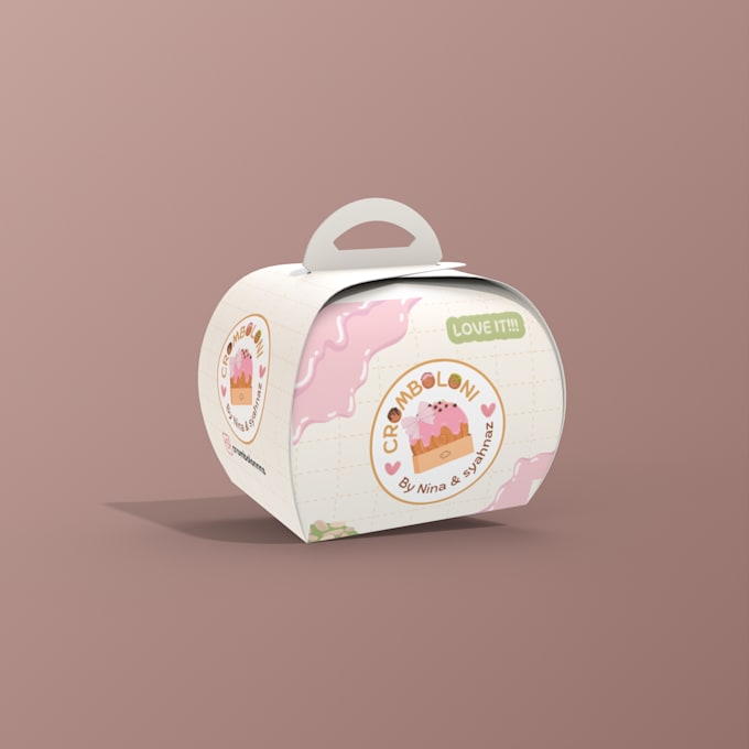 do unique cake packaging design, with 3d mockup, dieline