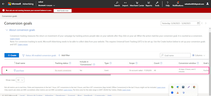 setup microsoft bing ads conversion tracking with GTM