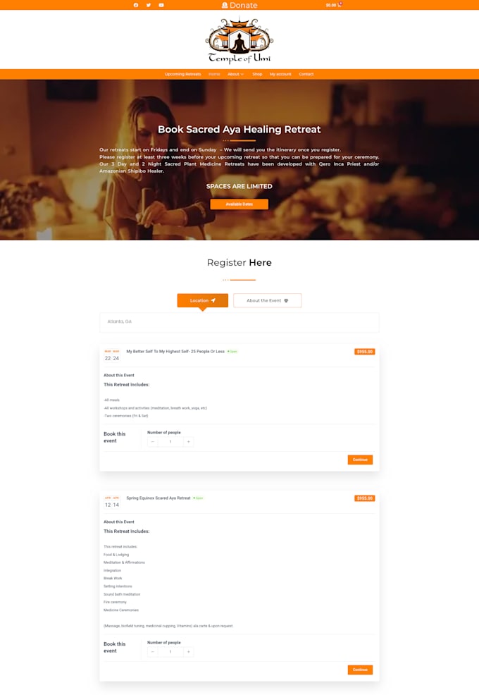 build a booking website for retreats and events