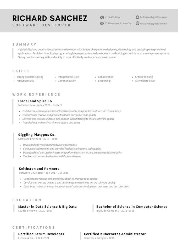 provide a simple ats friendly resume, ats optimized resume
