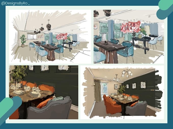 hand sketch an interior in a digital style
