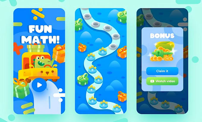 do mobile app ui ux, game ui ux design in figma for kids