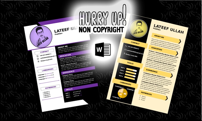 design, write, and edit non copyright, editable  resume or CV template