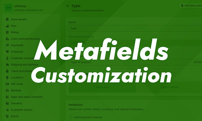 do shopify customization metafields setup