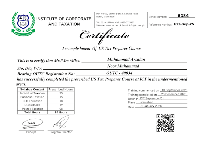 provide tax preparation for US individual and corporate