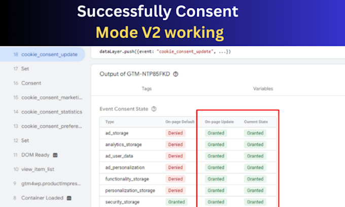 setup cookie consent banner and google consent mode v2 ga4 through GTM