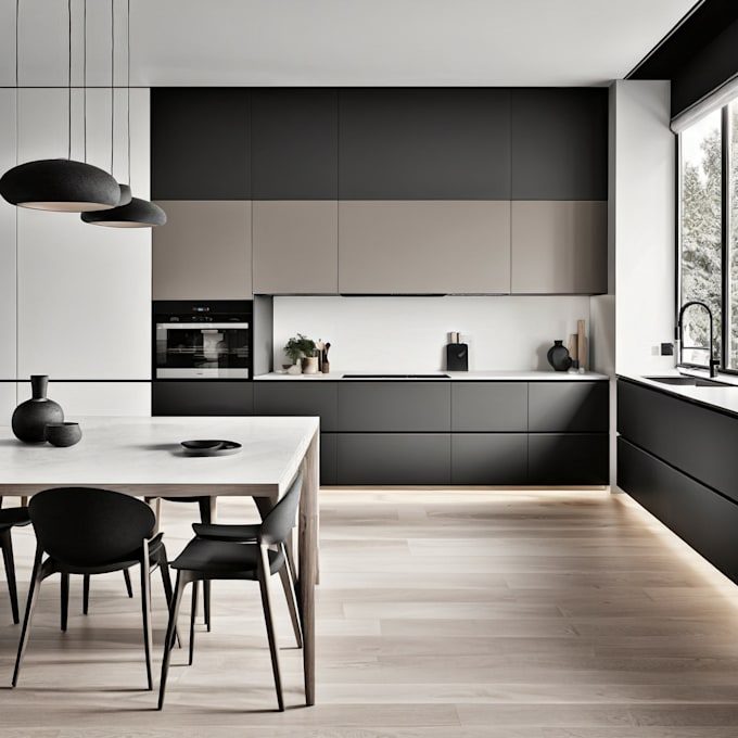 3d design kitchen , cabinet, and bathroom interior with render