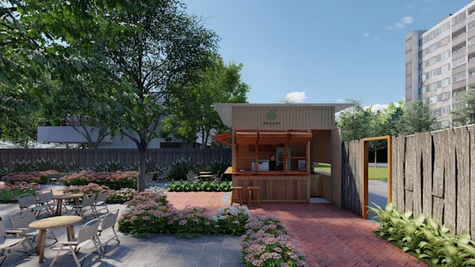 3d rendering of coffee shop landscape architecture