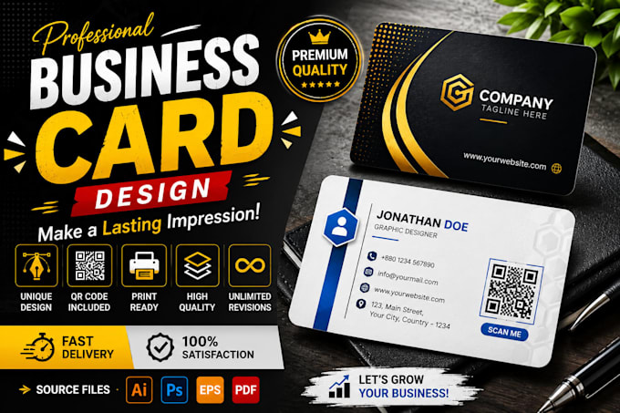 design a professional business card with qr code for your business