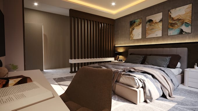 do 3d bedroom design and interior render